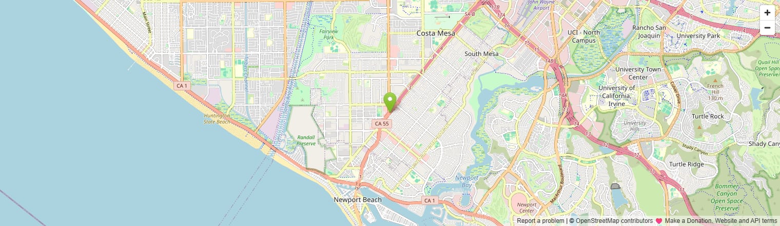 Street map of the Costa Mesa, CA appliance repair service area