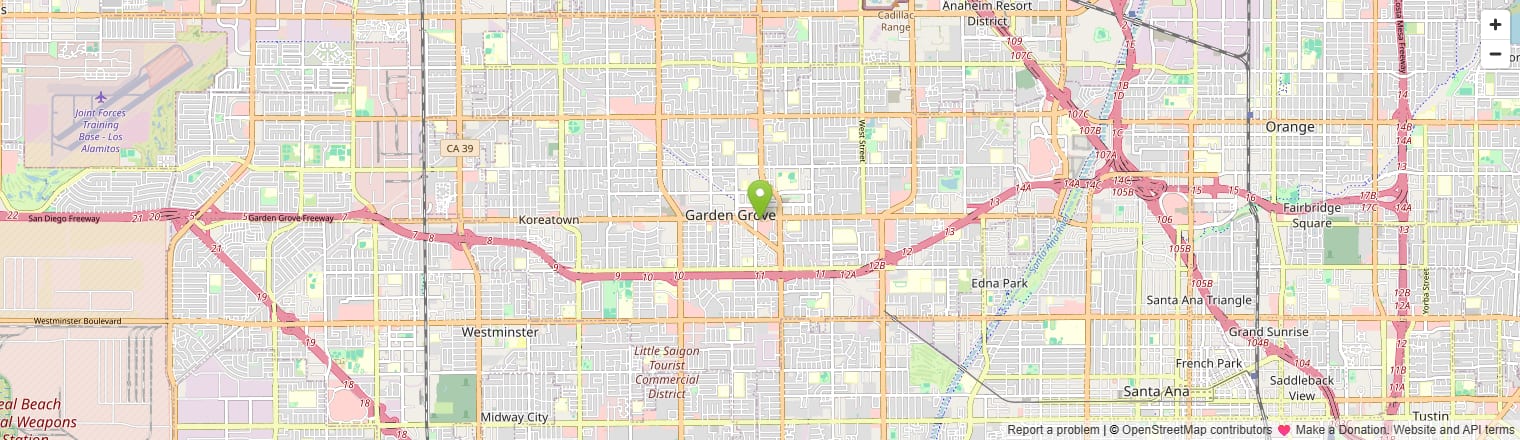 Street map of the Garden Grove, CA appliance repair service area
