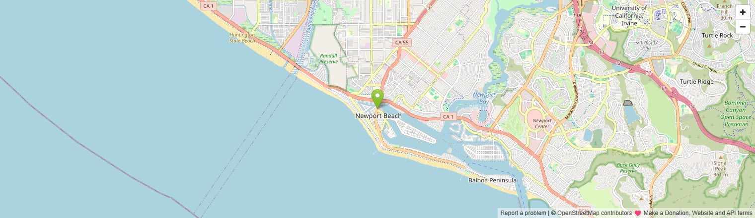 Street map of the Newport Beach, CA appliance repair service area