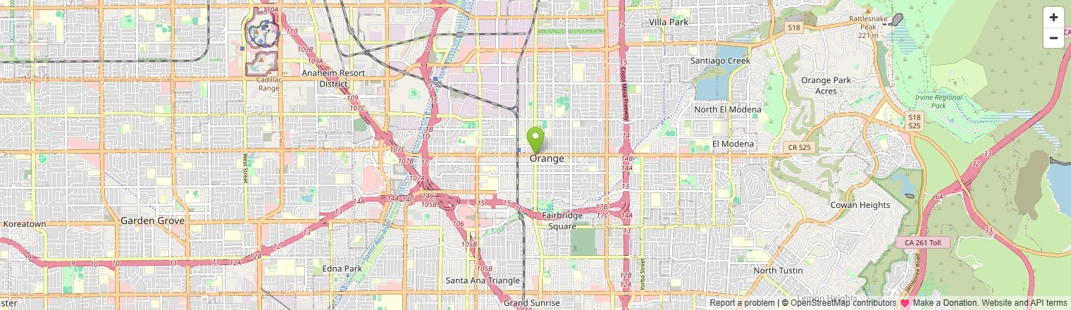 Street map of the Orange, CA appliance repair service area