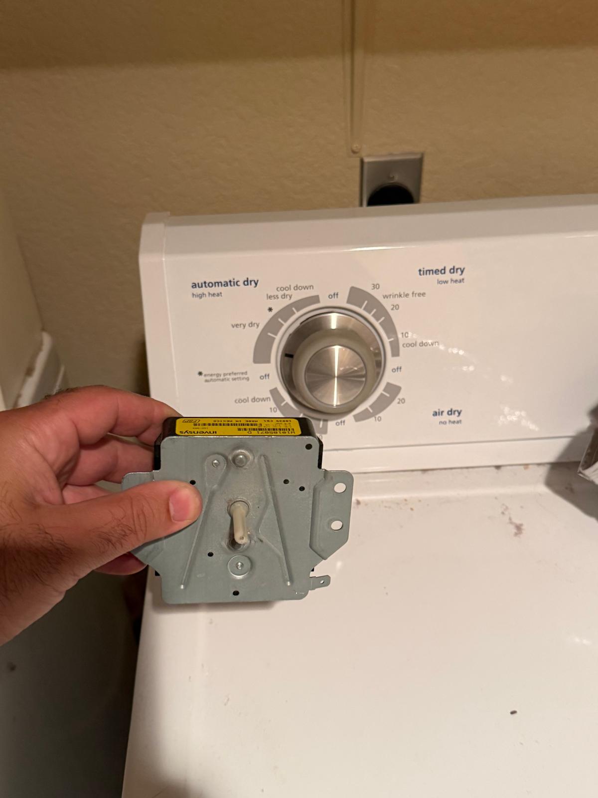 Whirlpool dryer timer mechanism removed and replaced during a repair call in Irvine, CA