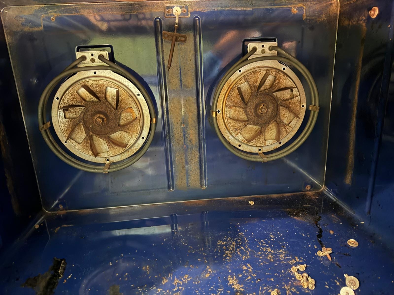 DCS oven interior with twin convection fans exposed during service in Irvine