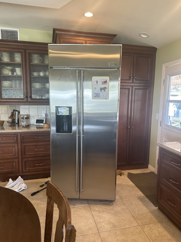 GE built-in side-by-side refrigerator serviced by Universal Appliances Repair, Orange County